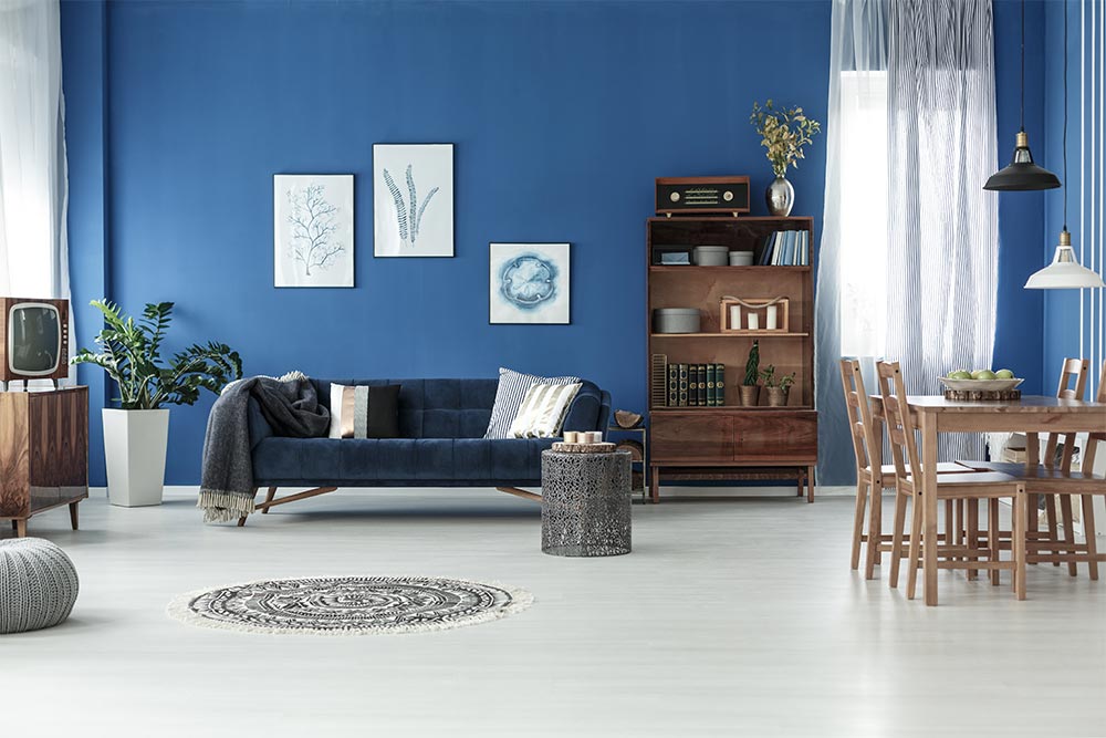 Low budget interior design with blue living room - Beautiful Homes