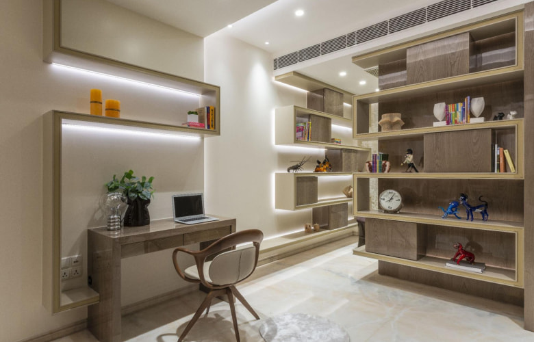 Modern study table design with bookshelf & modern interiors - Beautiful Homes