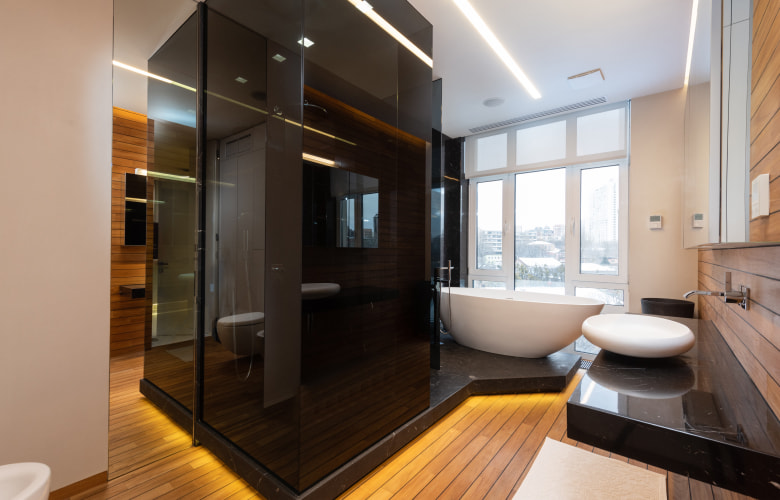 Luxe bathroom cove lighting with modern interiors - Beautiful Homes