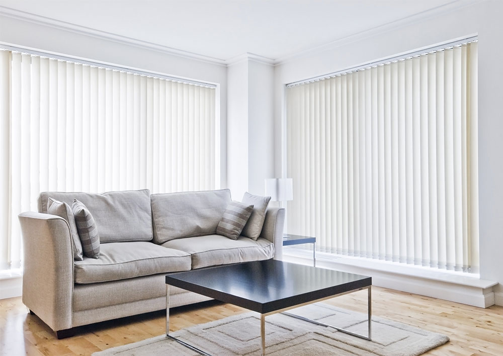 White vertical blinds for living room design - Beautiful Homes