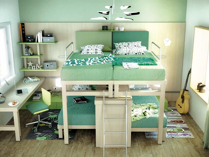Four bunk beds with ladder & a study space - Beautiful Homes Four bunk beds with ladder & a study space - Beautiful Homes