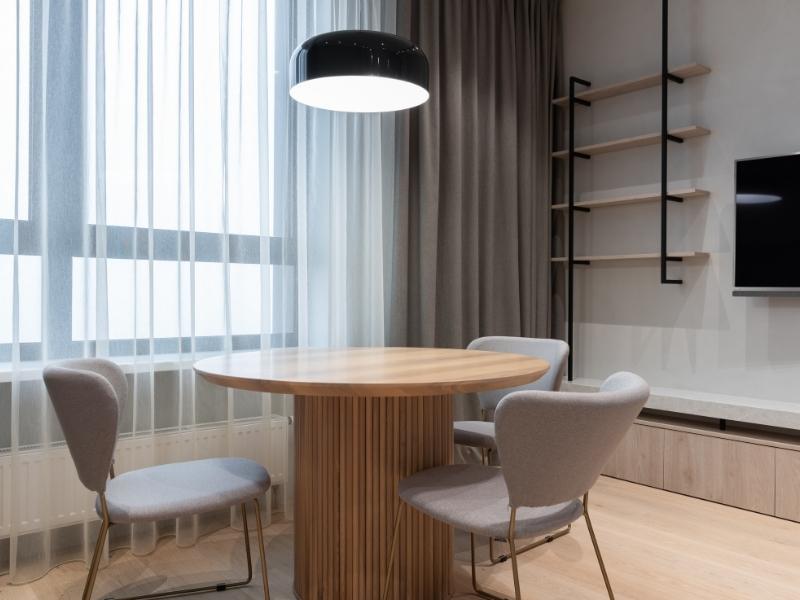 Dining hall wall design with floating shelves - Beautiful Homes