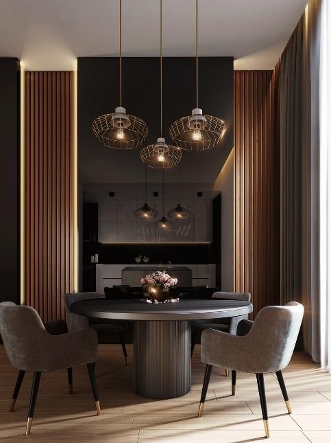 Luxury dining room design with chic pendant lights - Beautiful Homes