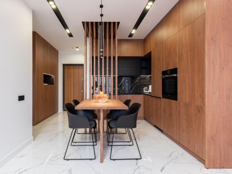 Luxury dining space in the wooden kitchen interior design - Beautiful Homes