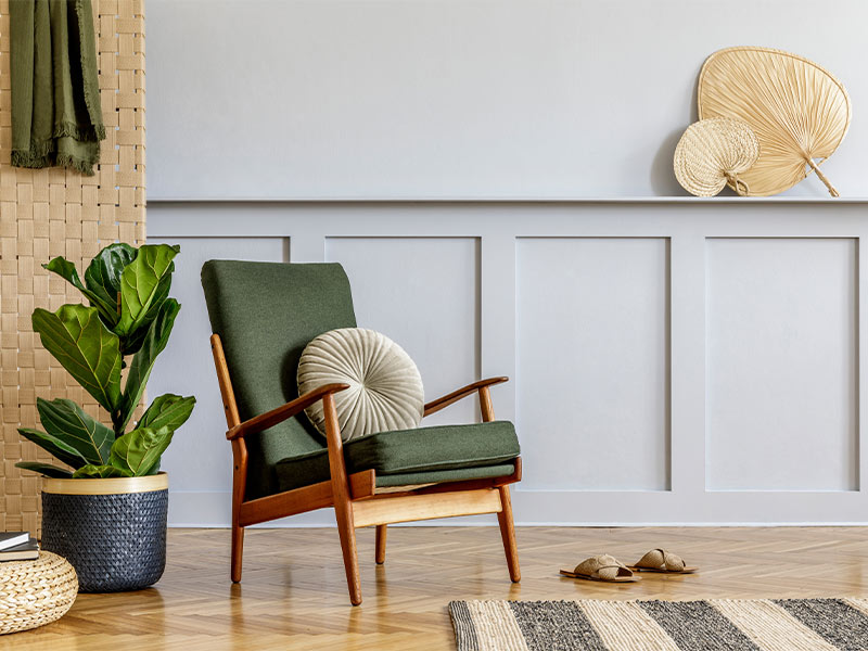 Vertical slatted wall panels in living room design - Beautiful Homes