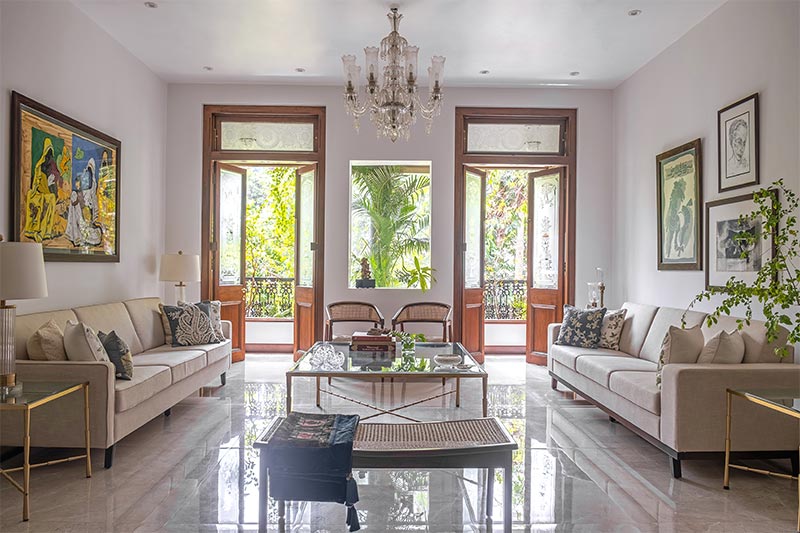 Living room design with chandelier & sofa set - Beautiful Homes