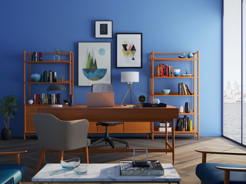 Small office blue wall colour combination - Beautiful Homes