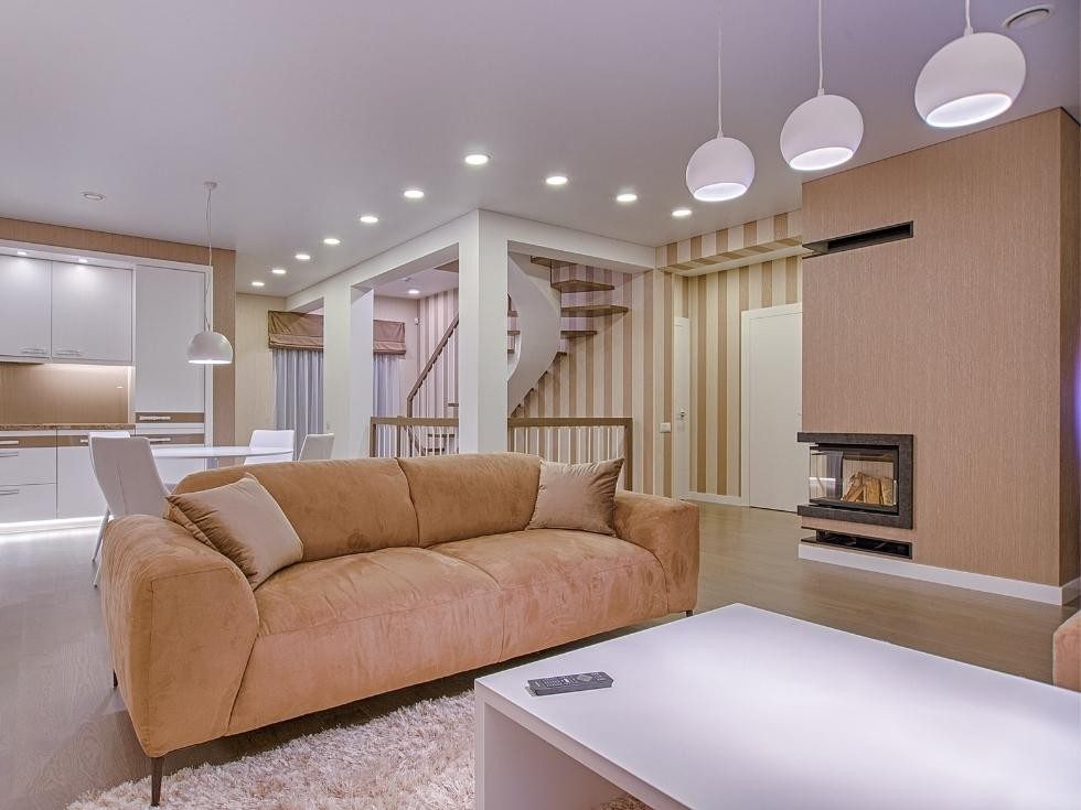 Cream & white colour contrast for this modern living room design - Beautiful Homes