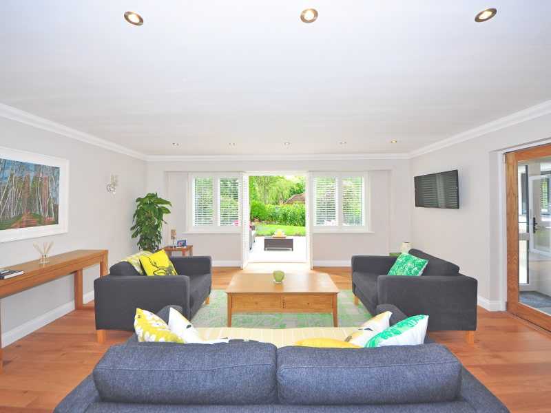 Example of triadic colour scheme for a contemporary living room- Beautiful Homes