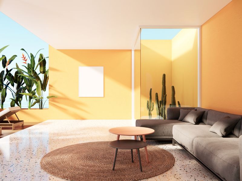 Honey yellow & lemon-yellow colour combination in the living room - Beautiful Homes