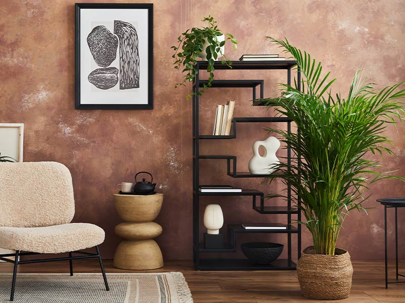 Chic black accent shelf design in this modern living room - Beautiful Homes