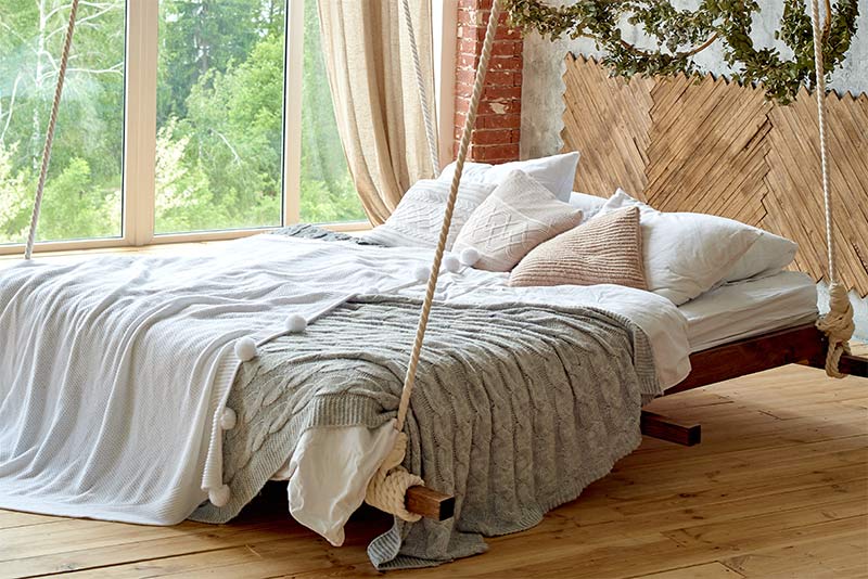 Wooden swing bed hanging from ceiling - Beautiful Homes Wooden swing bed hanging from ceiling - Beautiful Homes