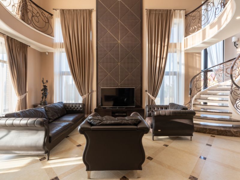 Three-seater leather fabric sofa design ideas -Beautiful Homes