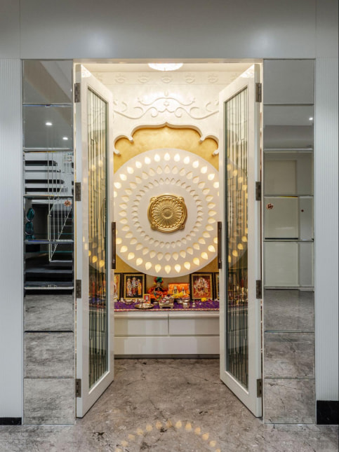 Pooja room storage ideas with partition design - Beautiful Homes