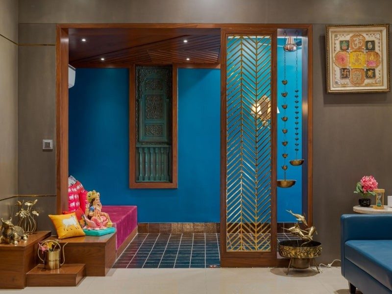 Serene blue pooja room colour ideas - Beautiful Homes