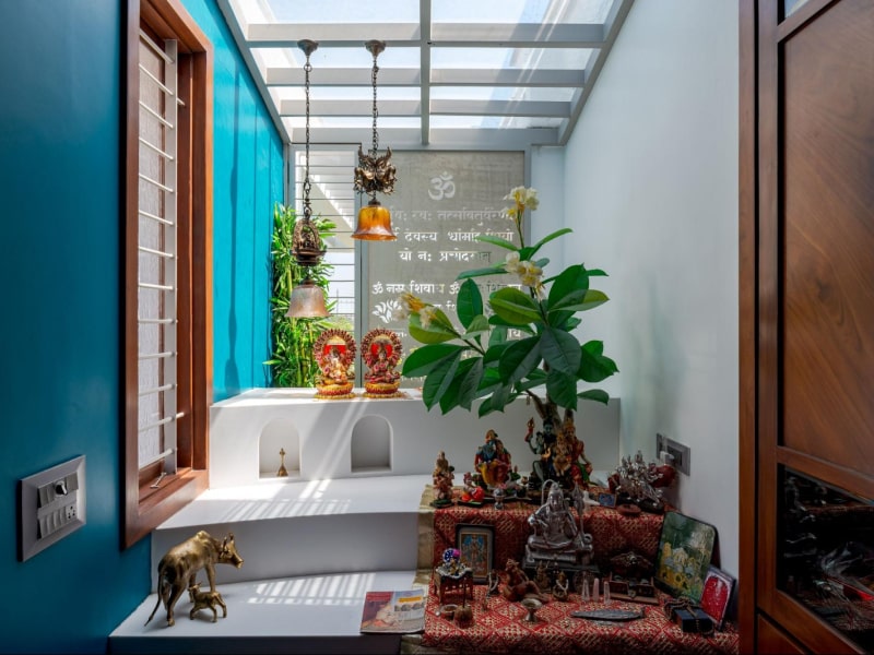 Blue white colour combination for pooja room design - Beautiful Homes