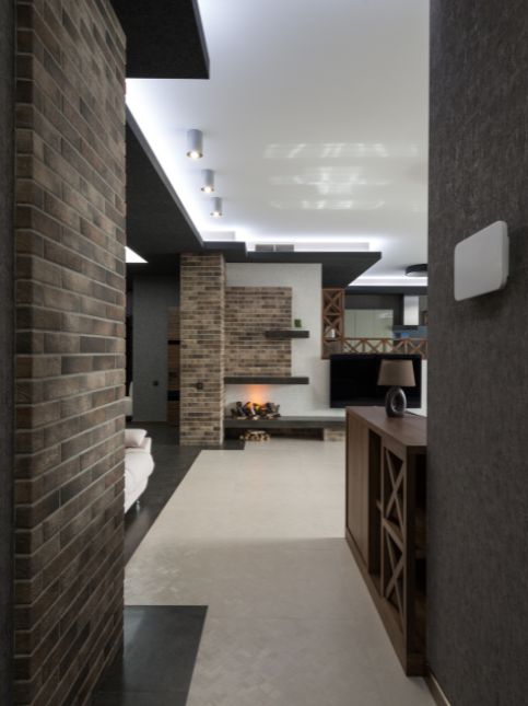 Grey wall tiles for living room design - Beautiful Homes