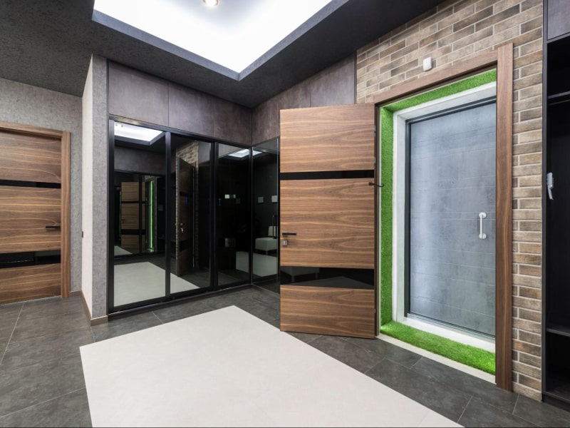 Geometric wooden tiles design for front wall in the living area - Beautiful Homes