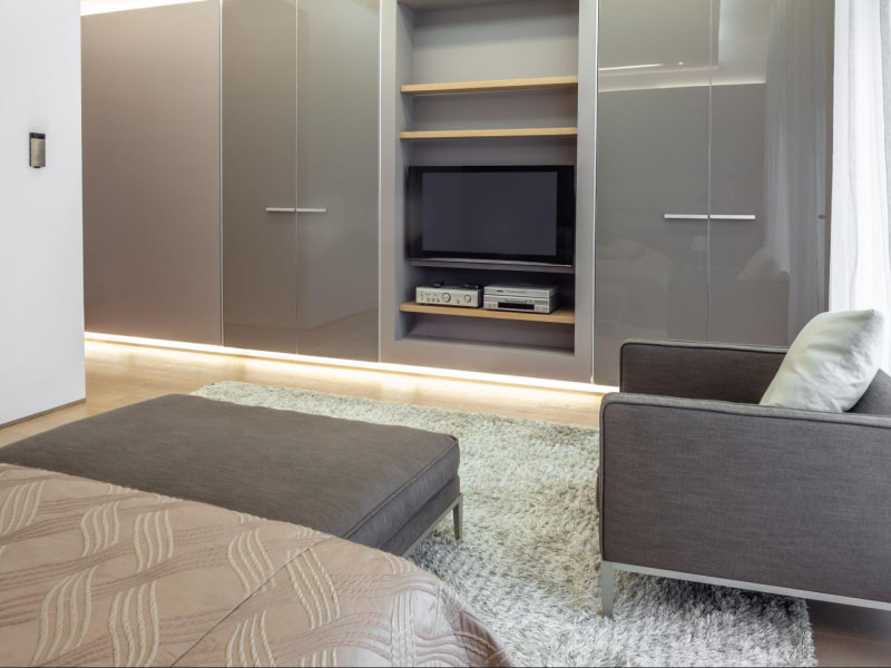 Large TV cabinet with wardrobe design for bedroom - Beautiful Homes