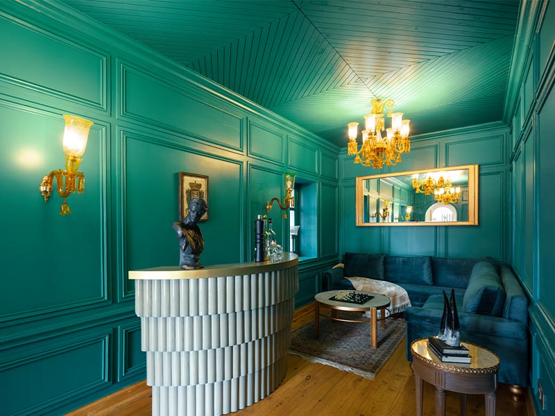 Turquoise blue geometric false ceiling paint colour design – Beautiful Homes