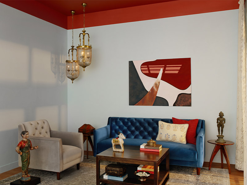 Red ceiling painting design for hall – Beautiful Homes