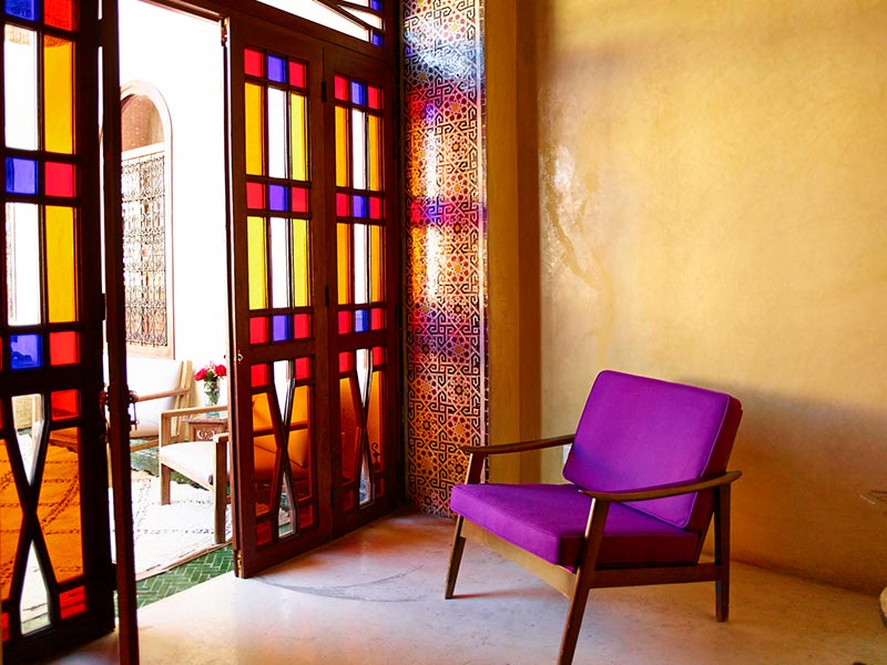 Back-painted glass door with magenta colour combinations - Beautiful Homes