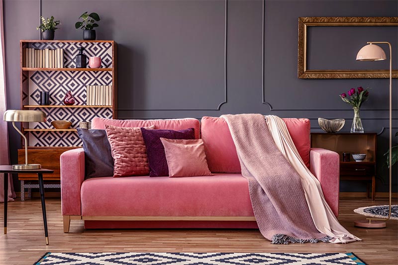 Magenta colour for upholstery in a living room design - Beautiful Homes