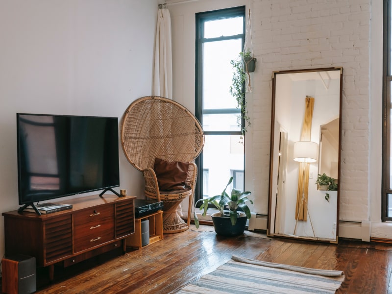 TV console design with wooden finish for the living room - Beautiful Homes