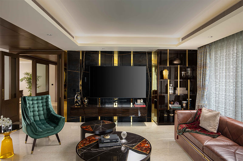 Dark colour & bold tv wall design for your home design - Beautiful Homes