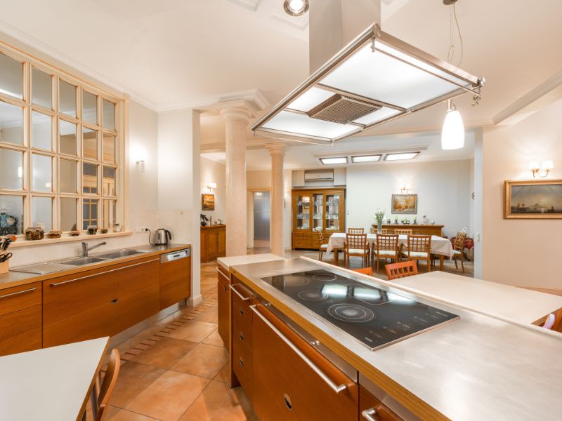 Open kitchen design layout with wooden & steel materials - Beautiful Homes