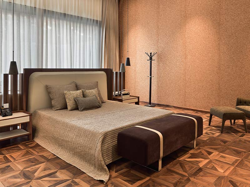 Parquet finish pattern for this master bedroom design - Beautiful Homes