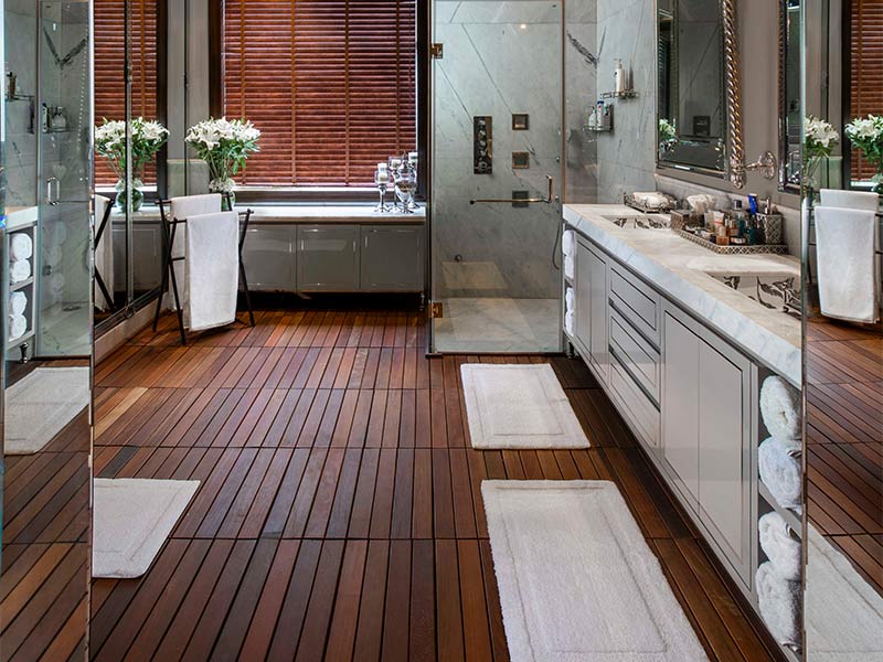 Parquet wood flooring for the bathroom design - Beautiful Homes
