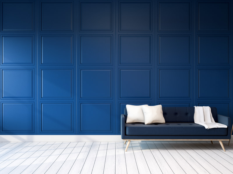 Deep blue walls & trim colour combination for the home - Beautiful Homes