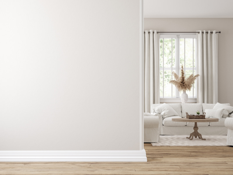 Greige wall & white trim colour combination for the home - Beautiful Homes