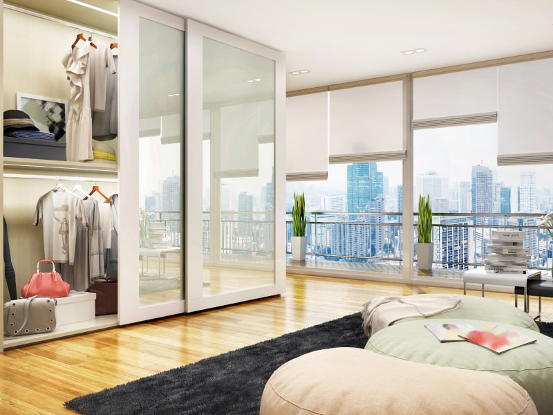 Sliding cement cupboard for master bedroom with balcony - Beautiful Homes