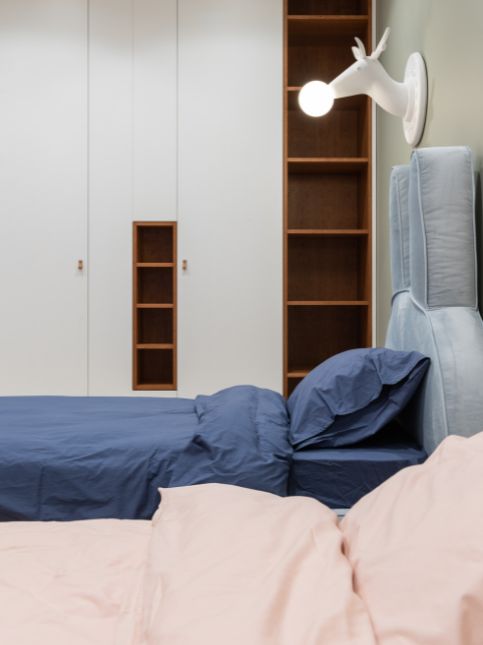 Wood and White Colour Combination of Wardrobe Design - Beautiful Homes