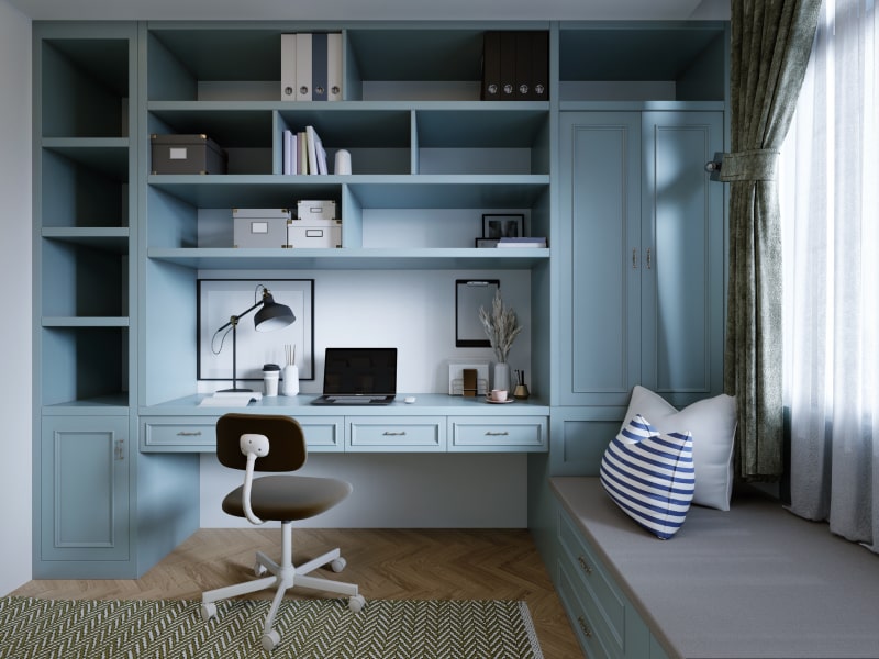 Corner wardrobe with study table - Beautiful Homes Corner wardrobe with study table - Beautiful Homes