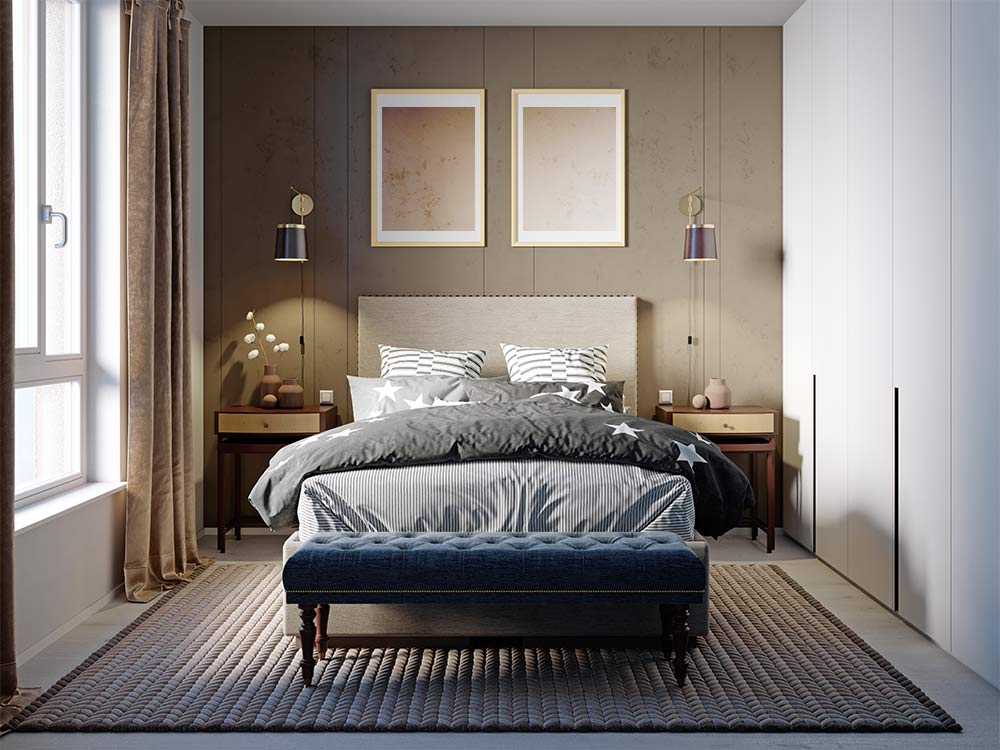 Small bedroom décor with wall mounted lights, bedside tables & diwan - Beautiful Homes Small bedroom décor with wall mounted lights, bedside tables & diwan - Beautiful Homes