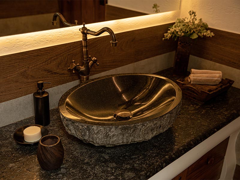 Black granite basin counter- Beautiful Homes