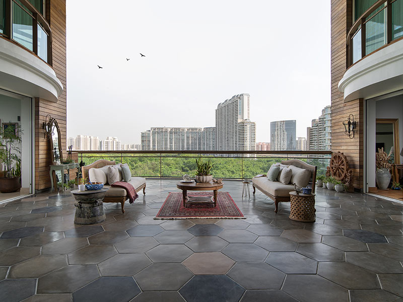 Balcony sitout designs with sofa & center table – Beautiful Homes