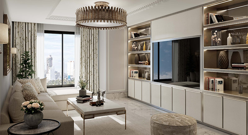 Large TV unit installation with in-built bookshelf & flatscreen TV - Beautiful Homes