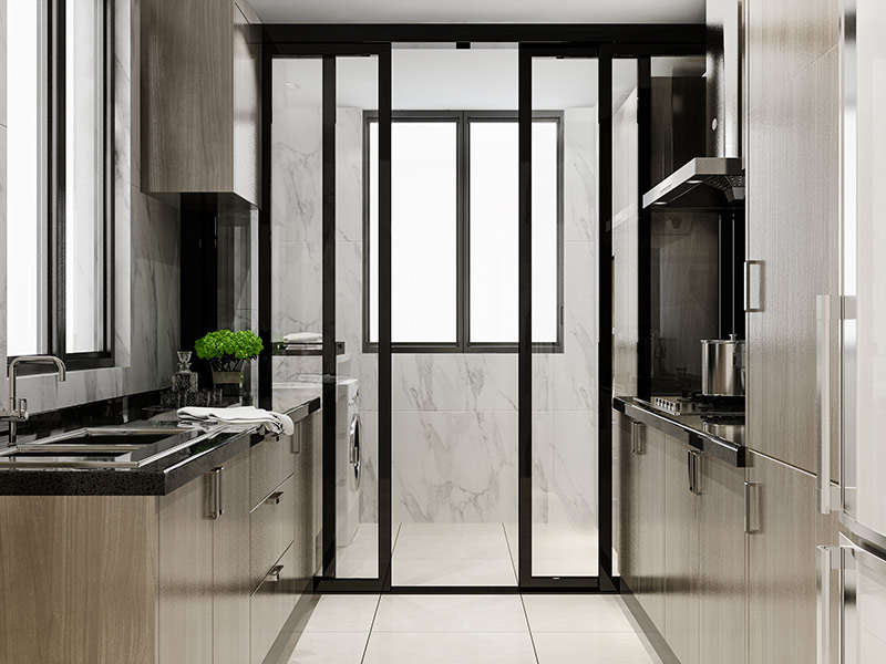 Black glass sliding door for kitchen – Beautiful Homes