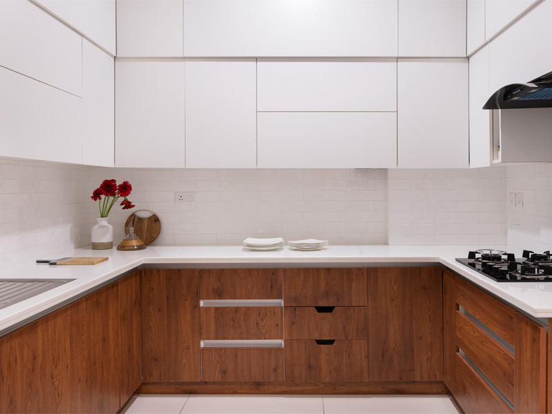 Wooden finish sunmica kitchen design – Beautiful Homes