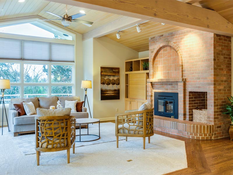 Living room fireplace with brick wall design - Beautiful Homes