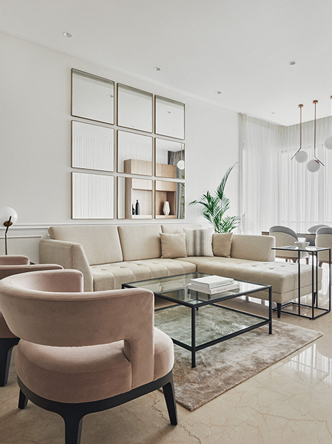 Beige L-Shaped Sofa In Living Room - Beautiful Homes