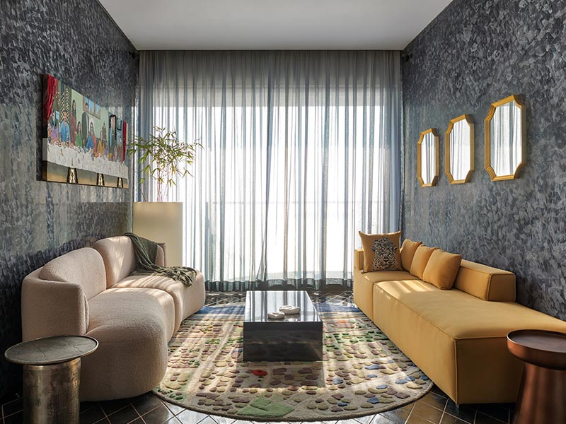 Yellow Coloured Sofa With Cushions - Beautiful Homes