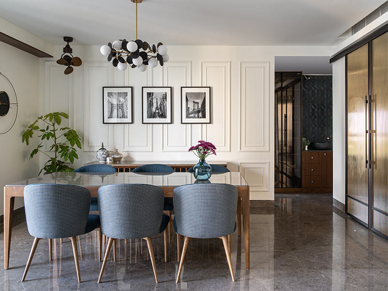 Elegant Dining Room With Grey Tiles - Beautiful Homes