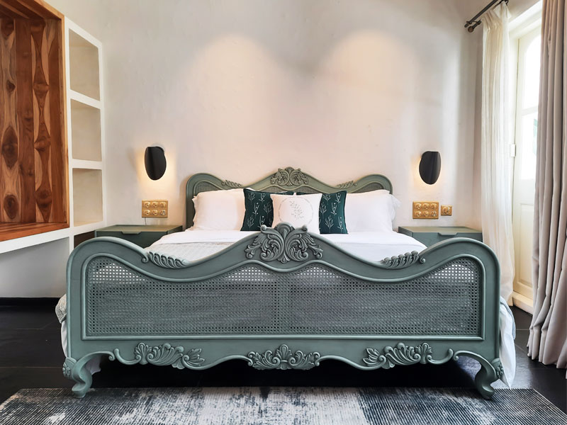 Beautiful Ash Blue Bed Design in White Bedroom - Beautiful Homes