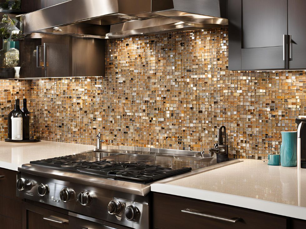Modern gold mosaic backsplash tiles - Beautiful Homes