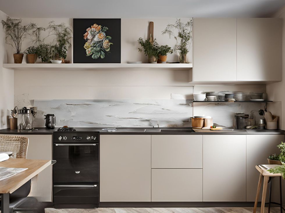 Straight cream kitchen with art - Beautiful Homes